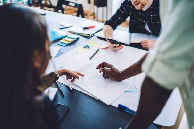 Consultants at a table developing an exam