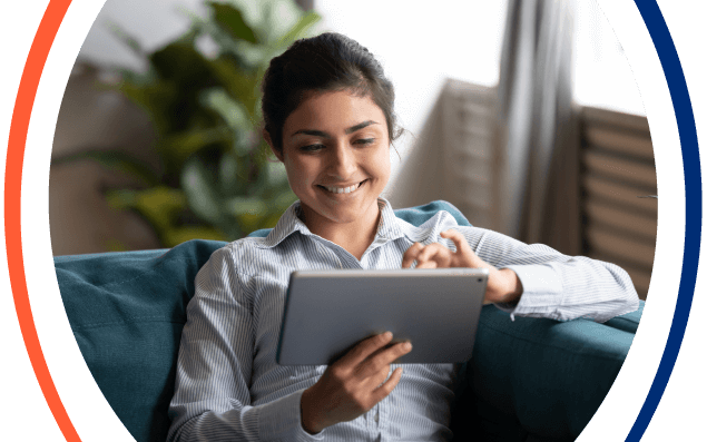 Woman using ProctorFree remote proctoring for exam